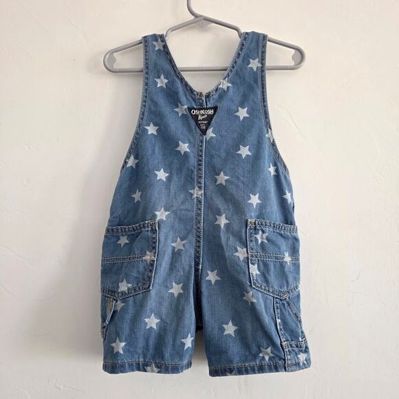 OshKosh B'gosh Denim Star Print Shortalls Overalls Shorts Toddler Size 18 Mo - Picture 3 of 5